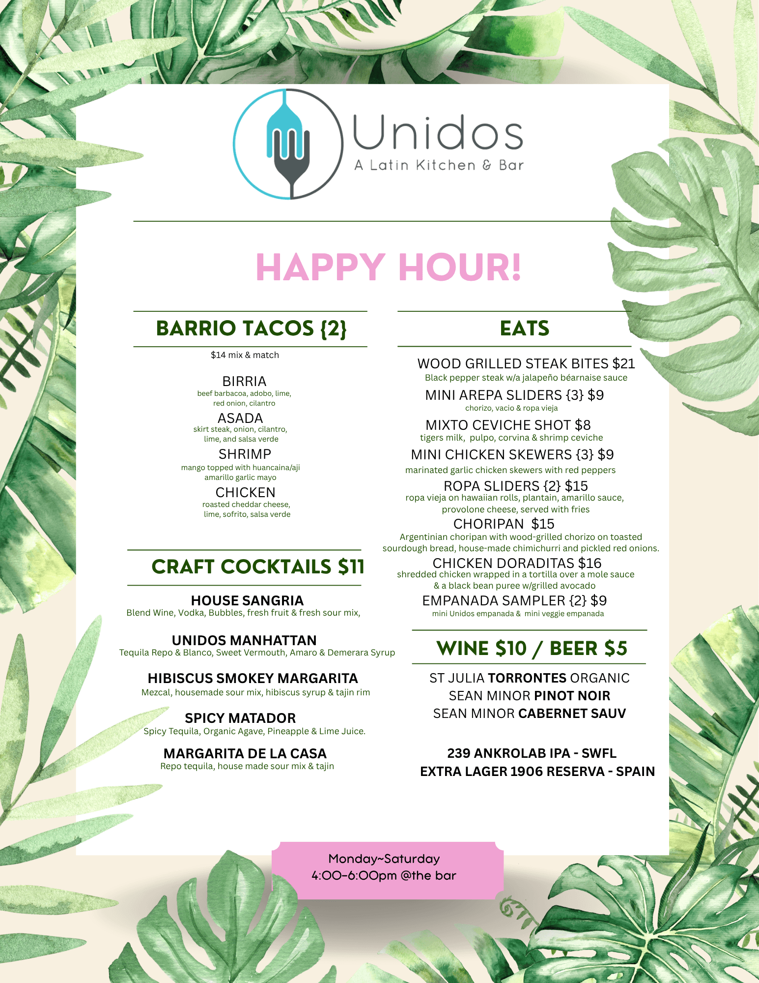 Unidos Happy Hour Naples 8-22-26